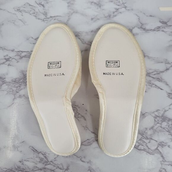Vintage Cream Satin and Lace Women's House Slippers 60s Peep Toe - Picture 6 of 13